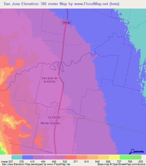 San Jose,Argentina Elevation Map