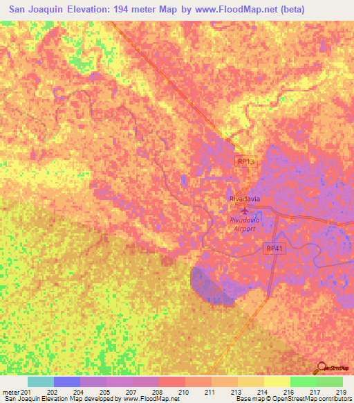 San Joaquin,Argentina Elevation Map