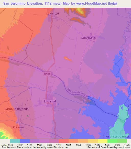 San Jeronimo,Argentina Elevation Map