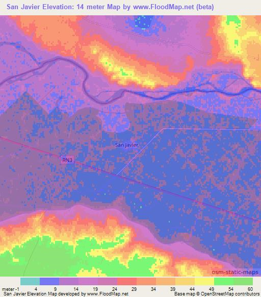 San Javier,Argentina Elevation Map