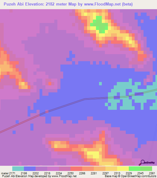 Puzeh Abi,Iran Elevation Map