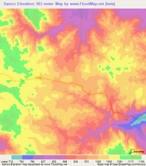 Sanico,Argentina Elevation Map
