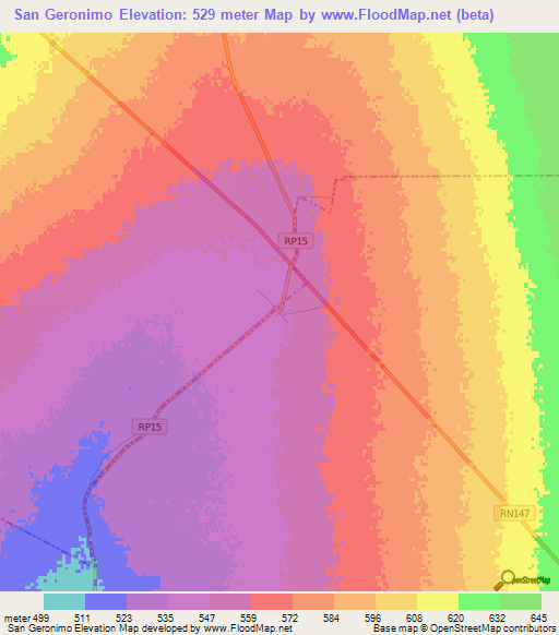 San Geronimo,Argentina Elevation Map