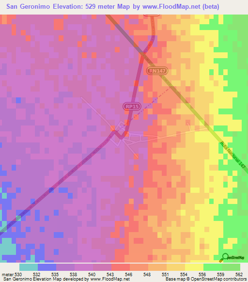 San Geronimo,Argentina Elevation Map