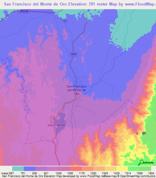 San Francisco del Monte de Oro,Argentina Elevation Map