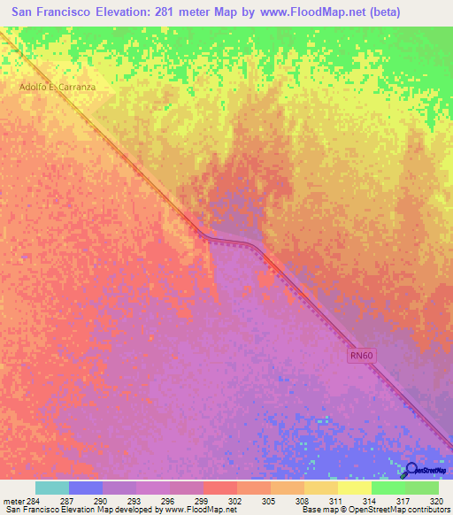 San Francisco,Argentina Elevation Map