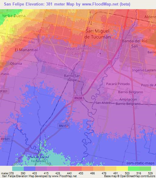 San Felipe,Argentina Elevation Map