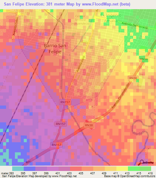 San Felipe,Argentina Elevation Map