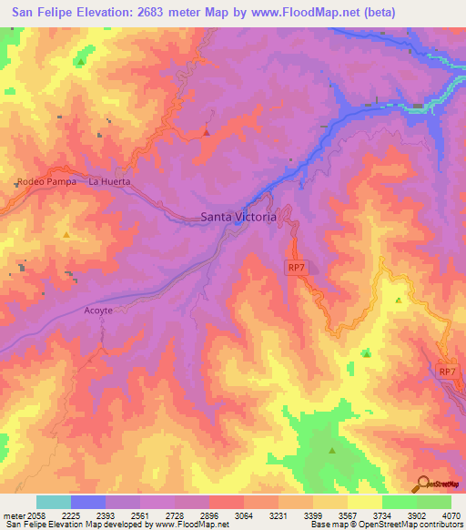 San Felipe,Argentina Elevation Map