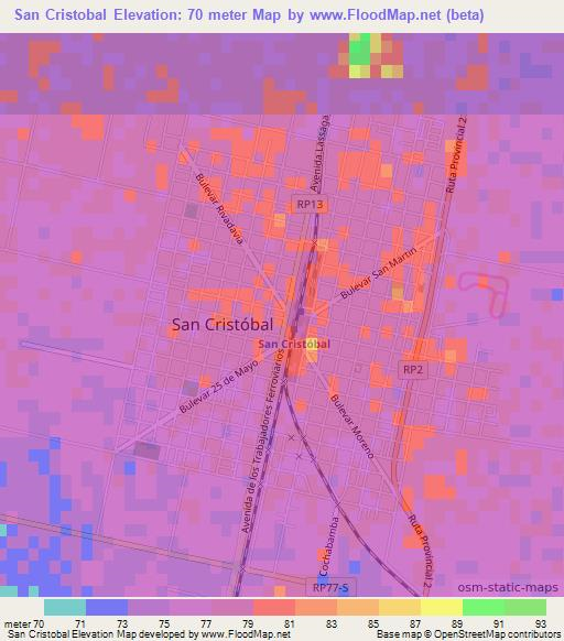 San Cristobal,Argentina Elevation Map