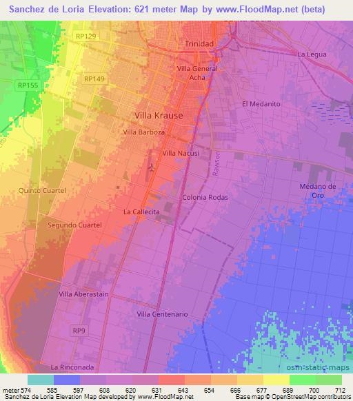 Sanchez de Loria,Argentina Elevation Map