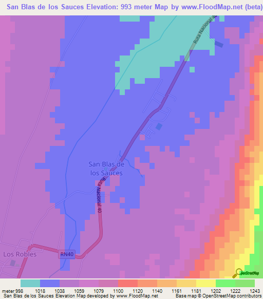 San Blas de los Sauces,Argentina Elevation Map