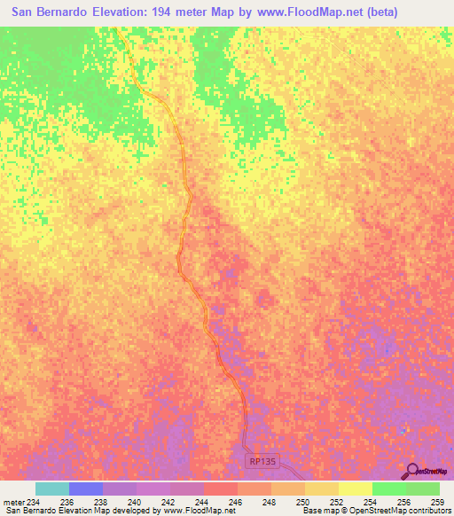 San Bernardo,Argentina Elevation Map