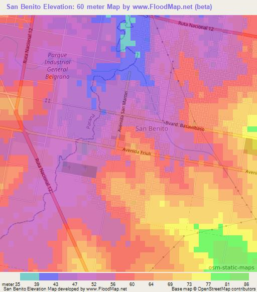 San Benito,Argentina Elevation Map