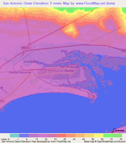 San Antonio Oeste,Argentina Elevation Map