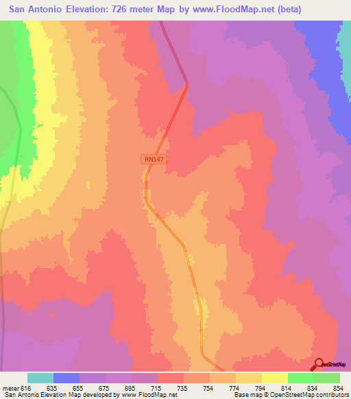 San Antonio,Argentina Elevation Map