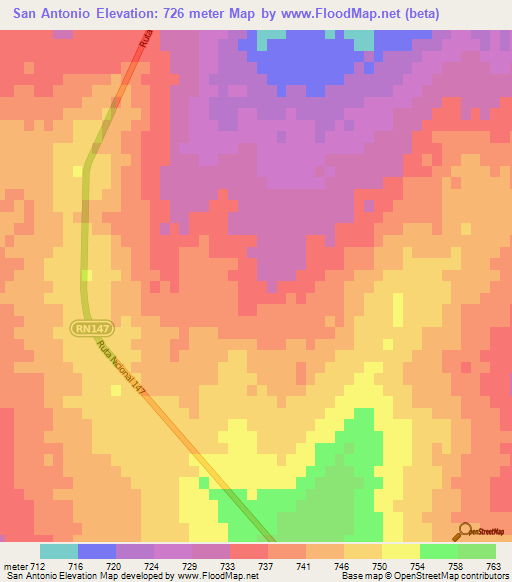 San Antonio,Argentina Elevation Map