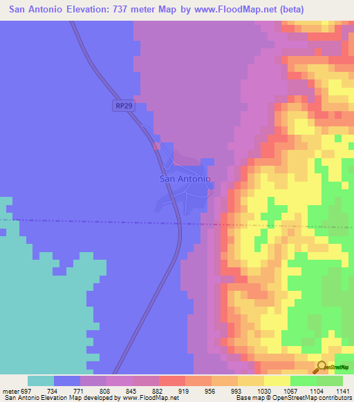 San Antonio,Argentina Elevation Map