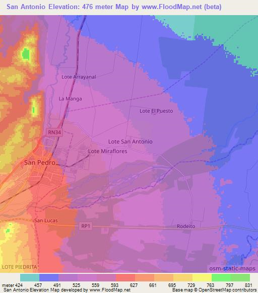 San Antonio,Argentina Elevation Map