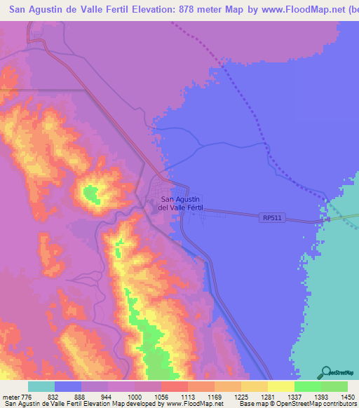 San Agustin de Valle Fertil,Argentina Elevation Map