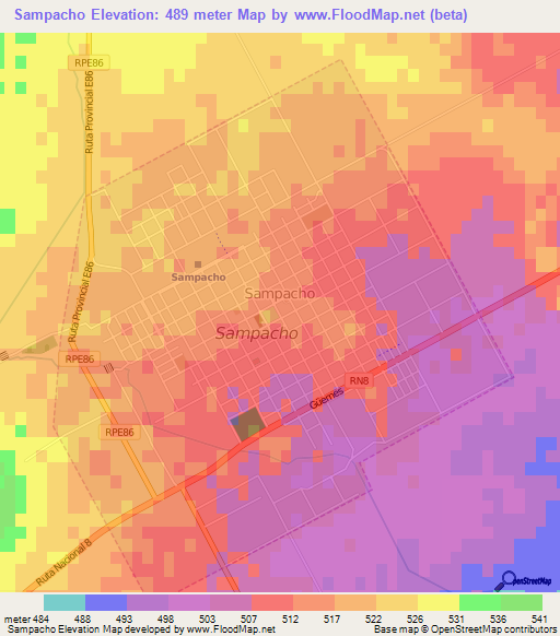 Sampacho,Argentina Elevation Map