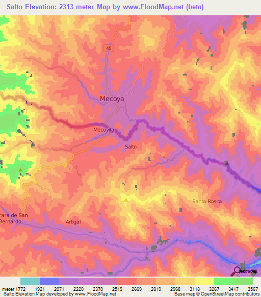 Salto,Argentina Elevation Map