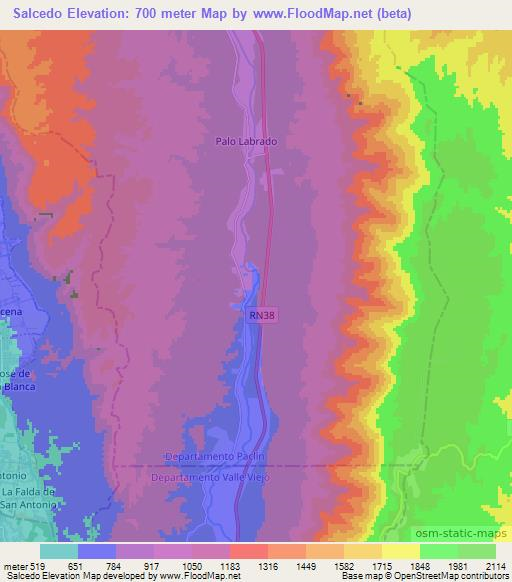 Salcedo,Argentina Elevation Map