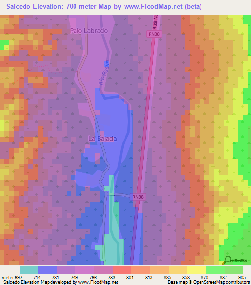 Salcedo,Argentina Elevation Map