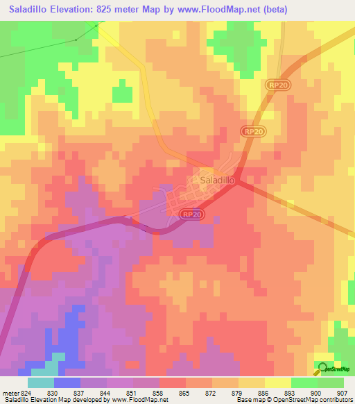 Saladillo,Argentina Elevation Map