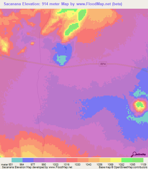 Sacanana,Argentina Elevation Map