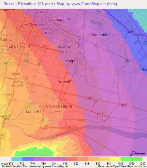 Russell,Argentina Elevation Map