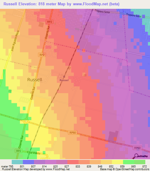 Russell,Argentina Elevation Map