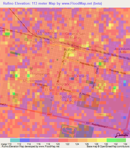 Rufino,Argentina Elevation Map