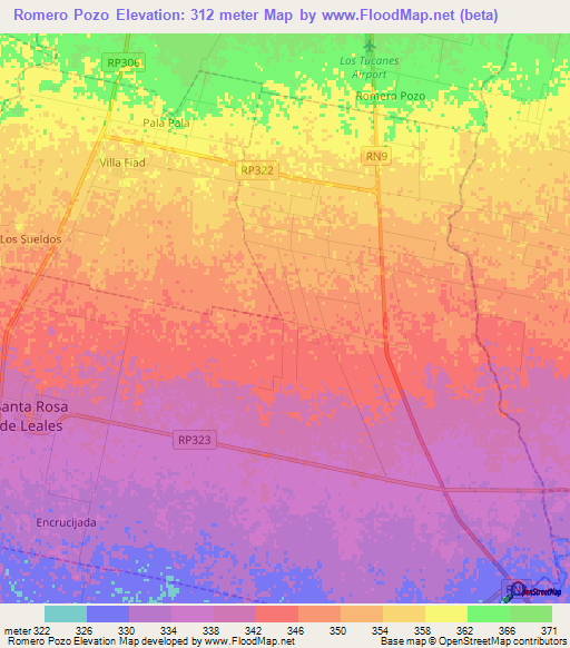 Romero Pozo,Argentina Elevation Map