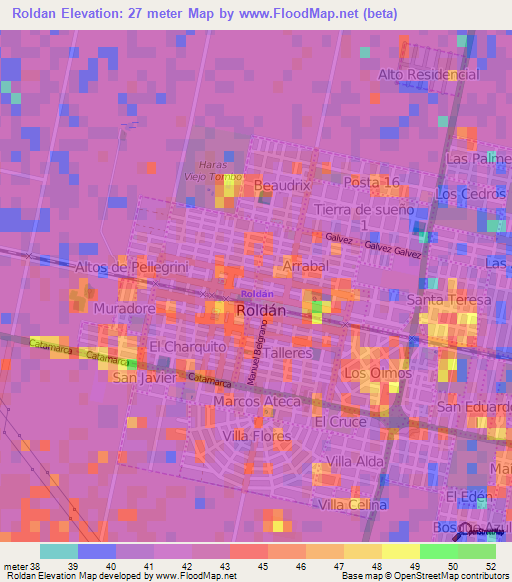Roldan,Argentina Elevation Map