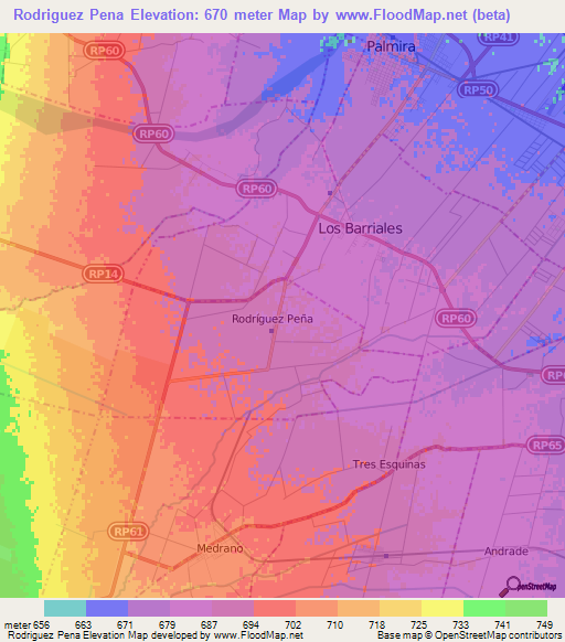 Rodriguez Pena,Argentina Elevation Map