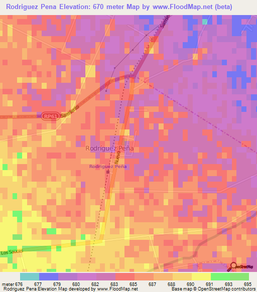 Rodriguez Pena,Argentina Elevation Map