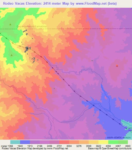 Rodeo Vacas,Argentina Elevation Map