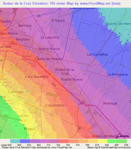 Rodeo de la Cruz,Argentina Elevation Map
