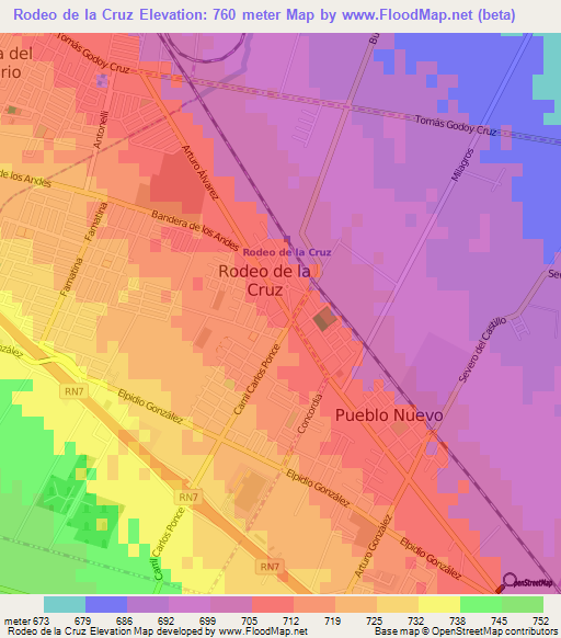 Rodeo de la Cruz,Argentina Elevation Map