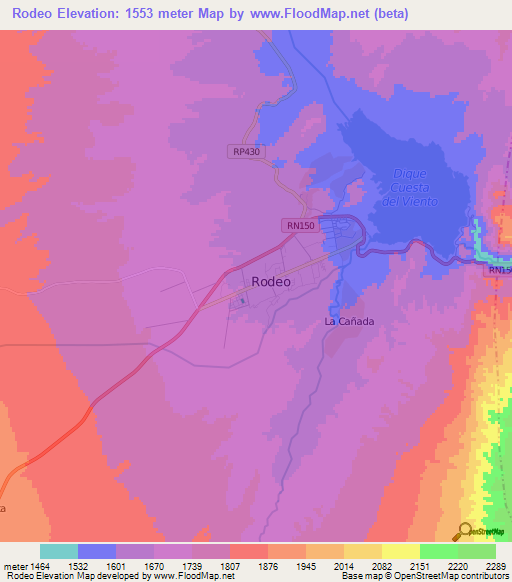 Rodeo,Argentina Elevation Map