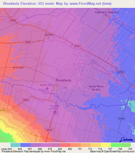 Rivadavia,Argentina Elevation Map