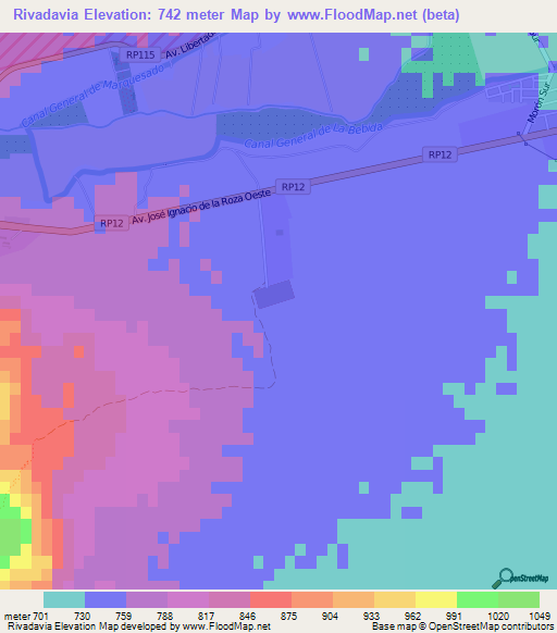 Rivadavia,Argentina Elevation Map