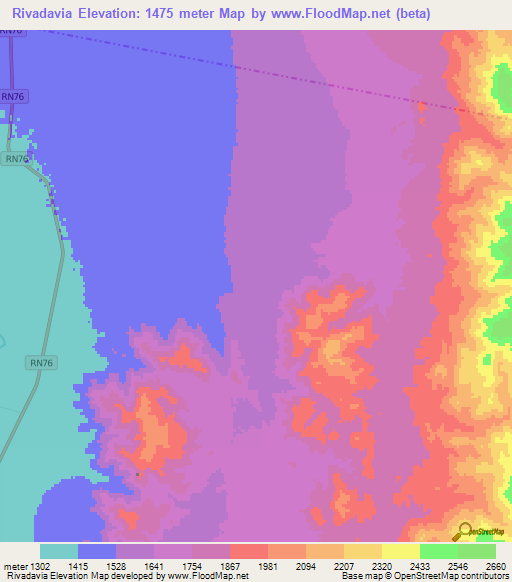 Rivadavia,Argentina Elevation Map