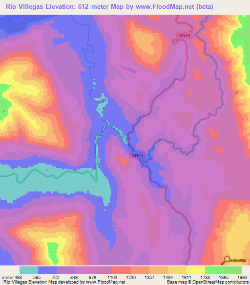 Rio Villegas,Argentina Elevation Map