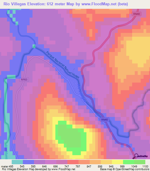 Rio Villegas,Argentina Elevation Map