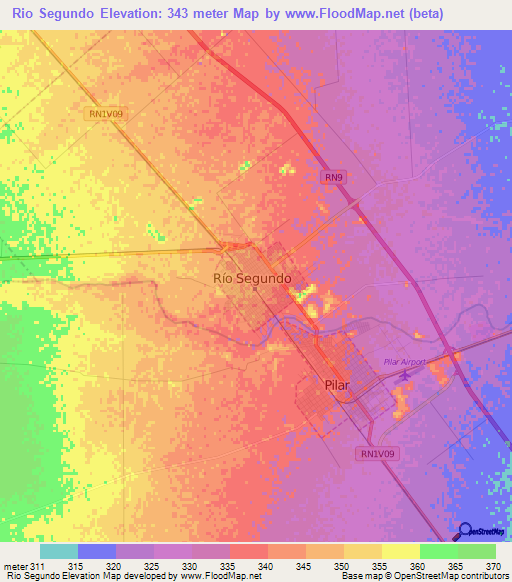 Rio Segundo,Argentina Elevation Map