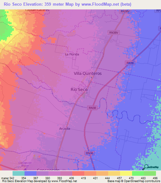Rio Seco,Argentina Elevation Map