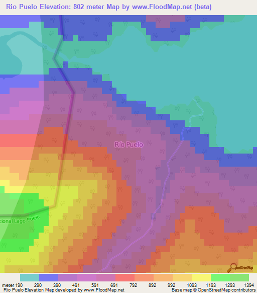 Rio Puelo,Argentina Elevation Map