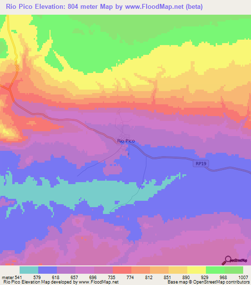 Rio Pico,Argentina Elevation Map